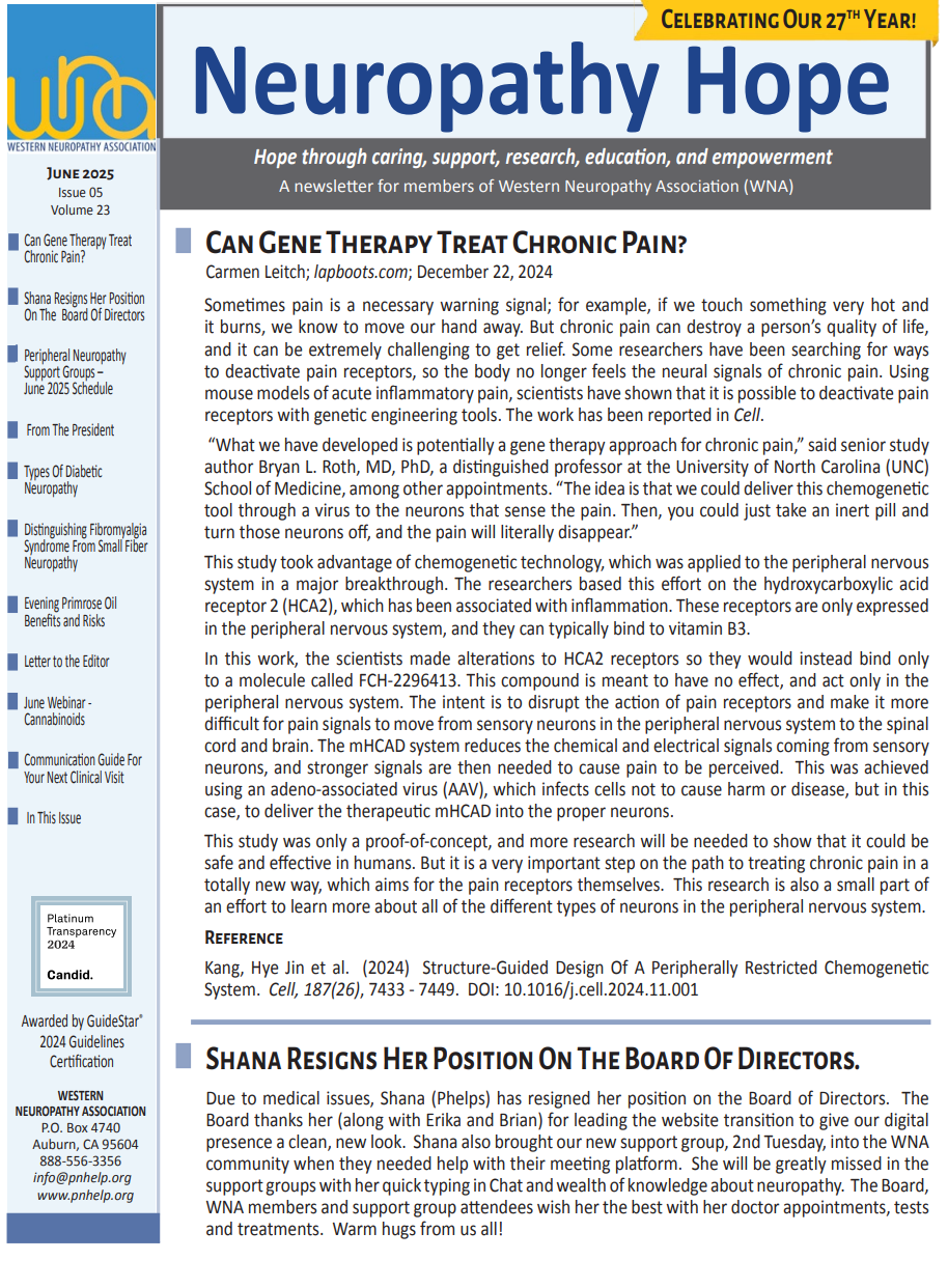 image of front page of Neuropathy Hope newsletter